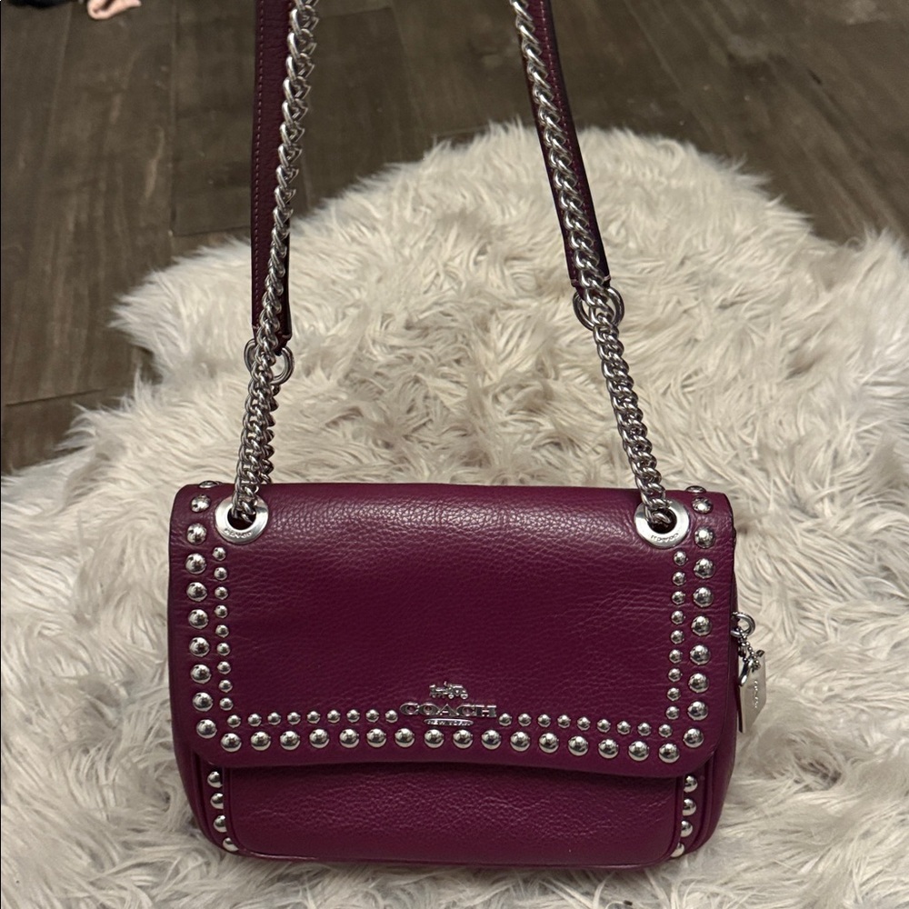 Coach Purple Leather Crossbody Bag with Studs - Picture 6 of 7